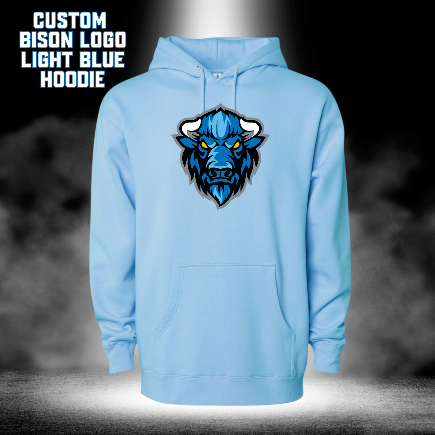 CUSTOM Bison Logo Hoodie - Light Blue