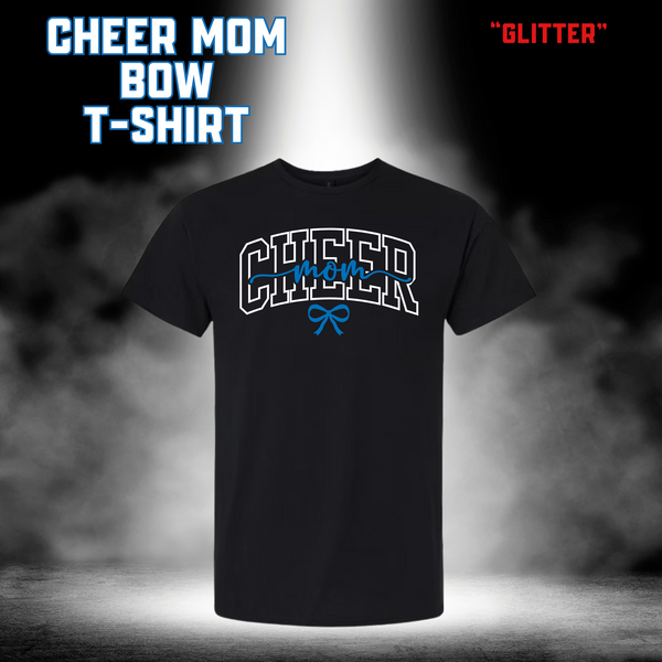 CUSTOM GLITTER Cheer Mom Bow T-Shirt - BLACK