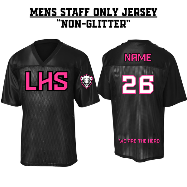 STAFF ONLY LHS Mens Football Jersey - BLACK & PINK NON-GLITTER