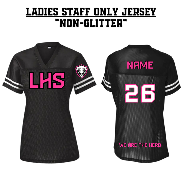 STAFF ONLY LHS Ladies Football Jersey - BLACK & PINK NON-GLITTER