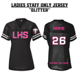 STAFF ONLY LHS Ladies Football Jersey - BLACK, WHITE & PINK GLITTER