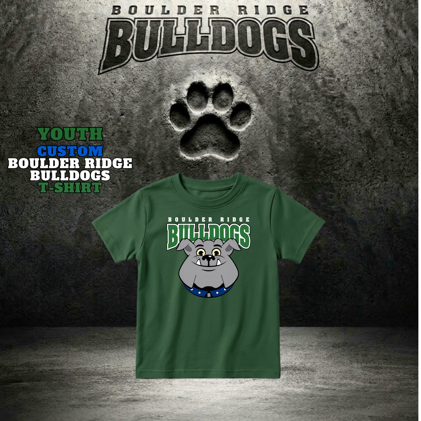 YOUTH Boulder Ridge Bulldogs T-shirt - FOREST GREEN