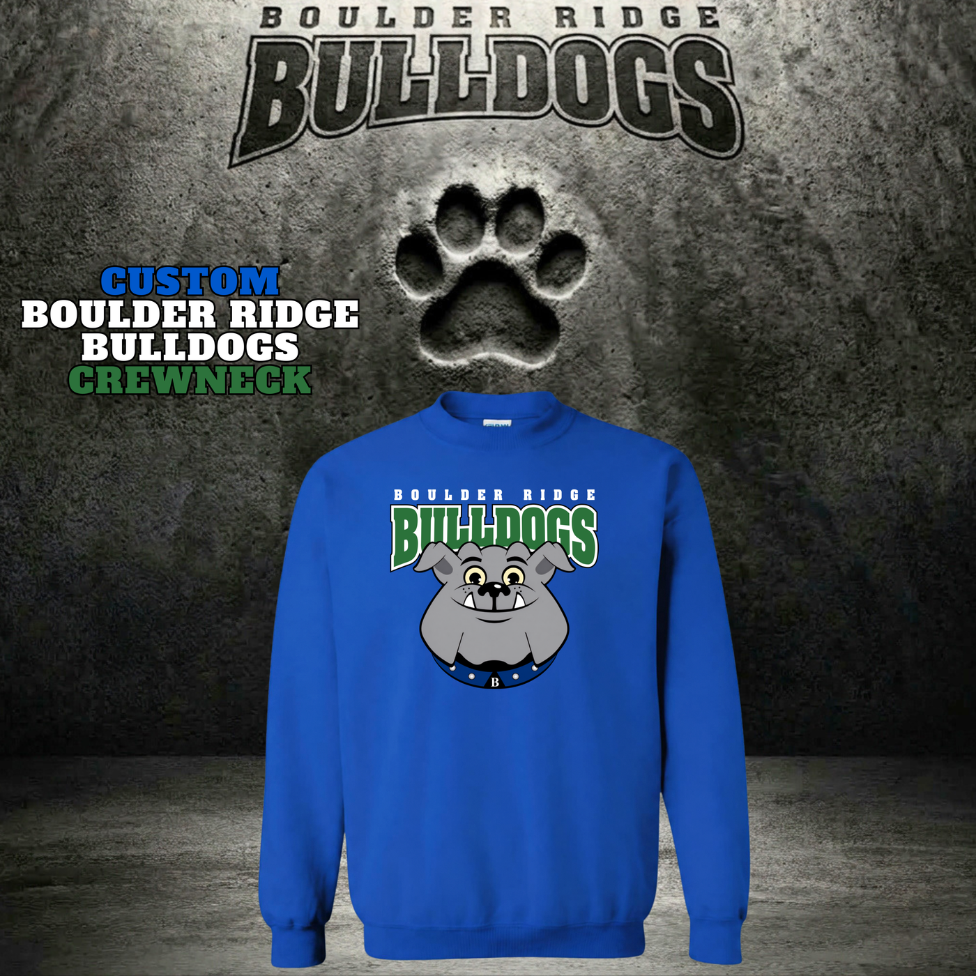 Boulder Ridge Bulldogs Crewneck Sweater - ROYAL BLUE