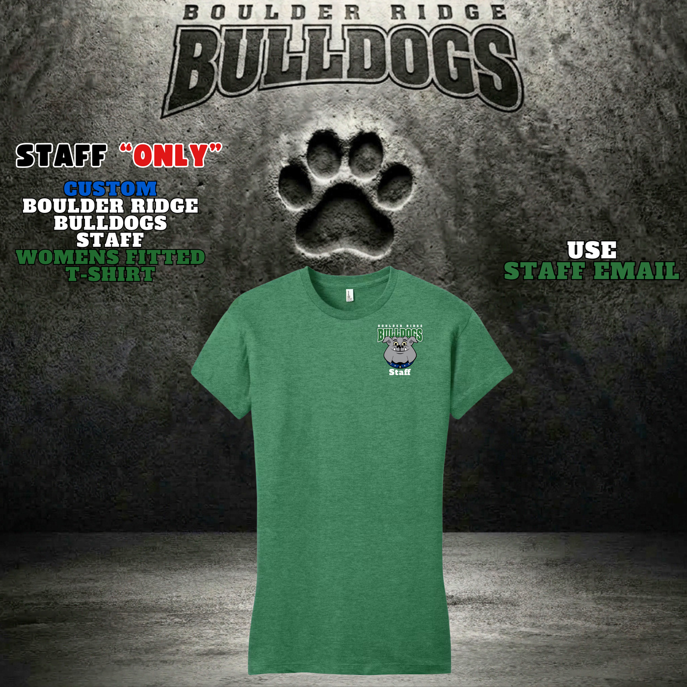 Boulder Ridge Bulldogs Staff Womens Fitted T-shirt - HEATHER KELLY GREEN