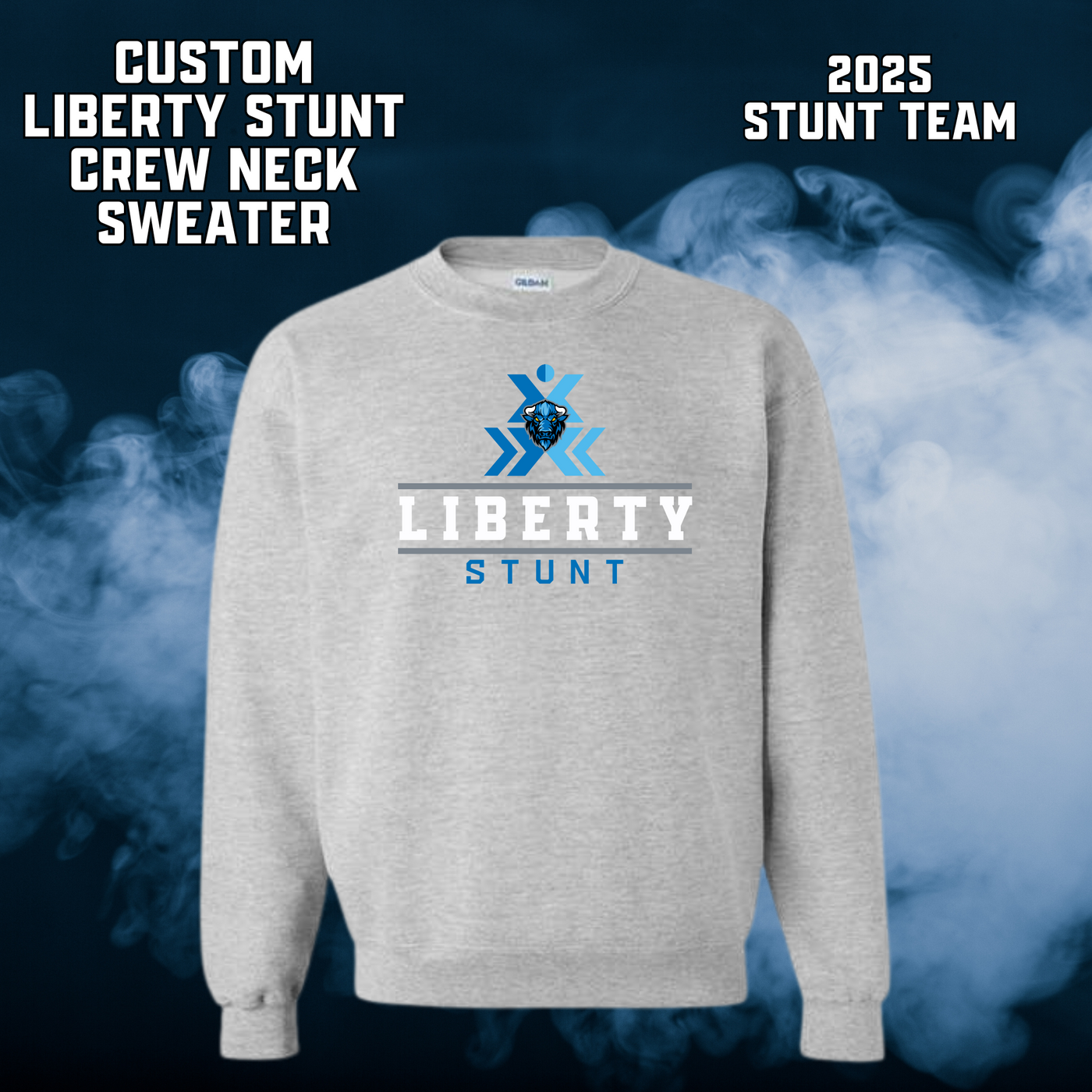 CUSTOM LIBERTY STUNT Crew Neck Sweater - Sport Gray