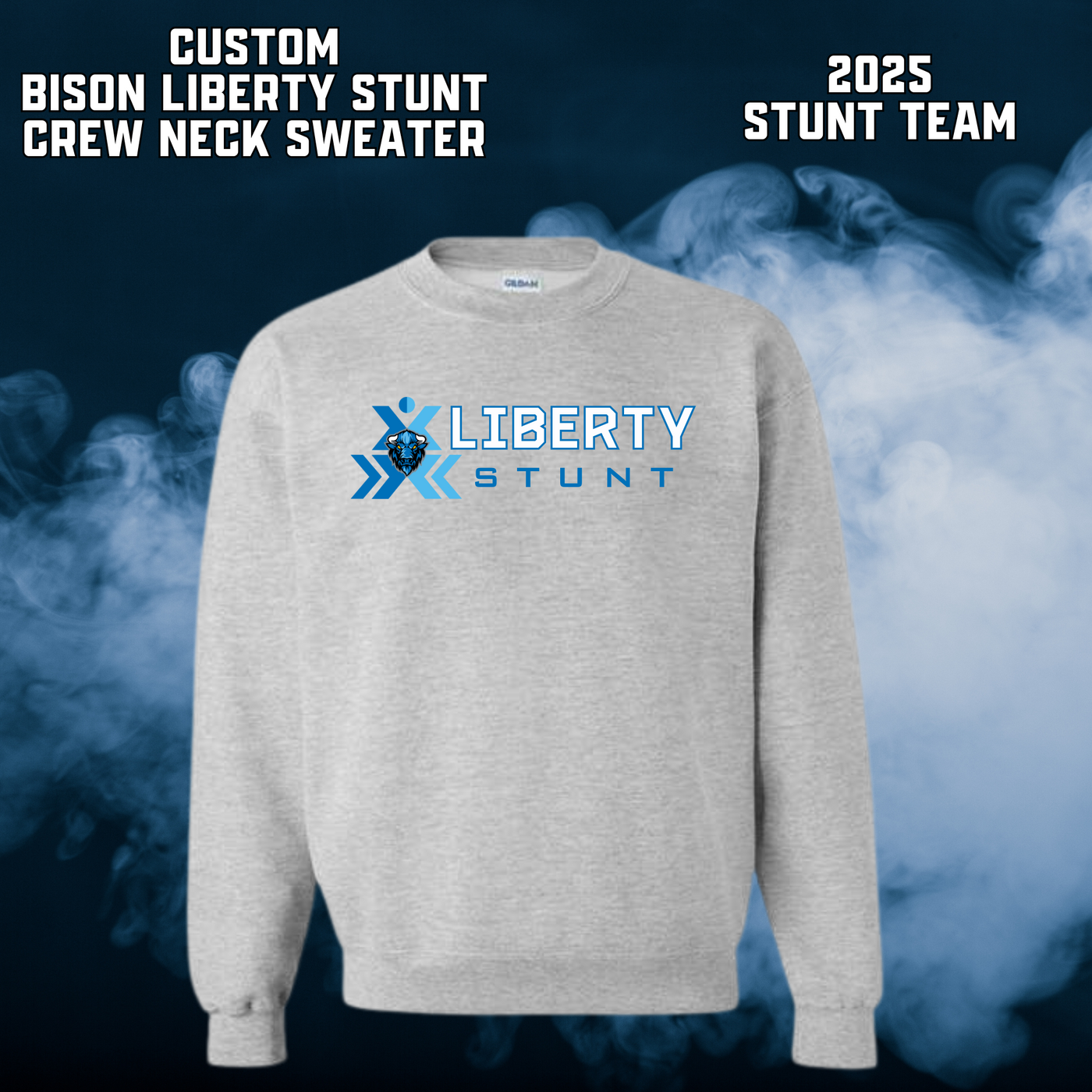 CUSTOM BISON LIBERTY STUNT Crew Neck Sweater - Sport Gray