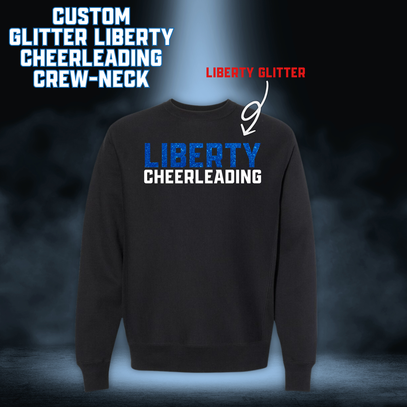 GLITTER Liberty Cheerleading Crewneck Sweater- BLACK