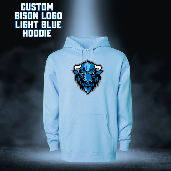 CUSTOM BISON LOGO HOODIE - Light Blue