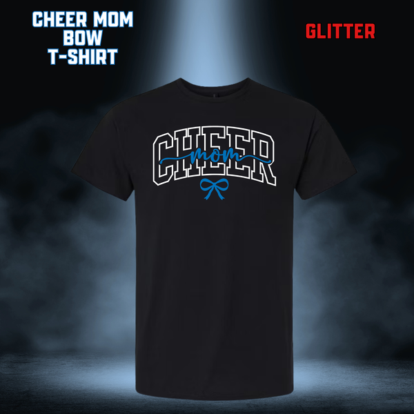 CUSTOM GLITTER Cheer Mom Bow T-Shirt - BLACK