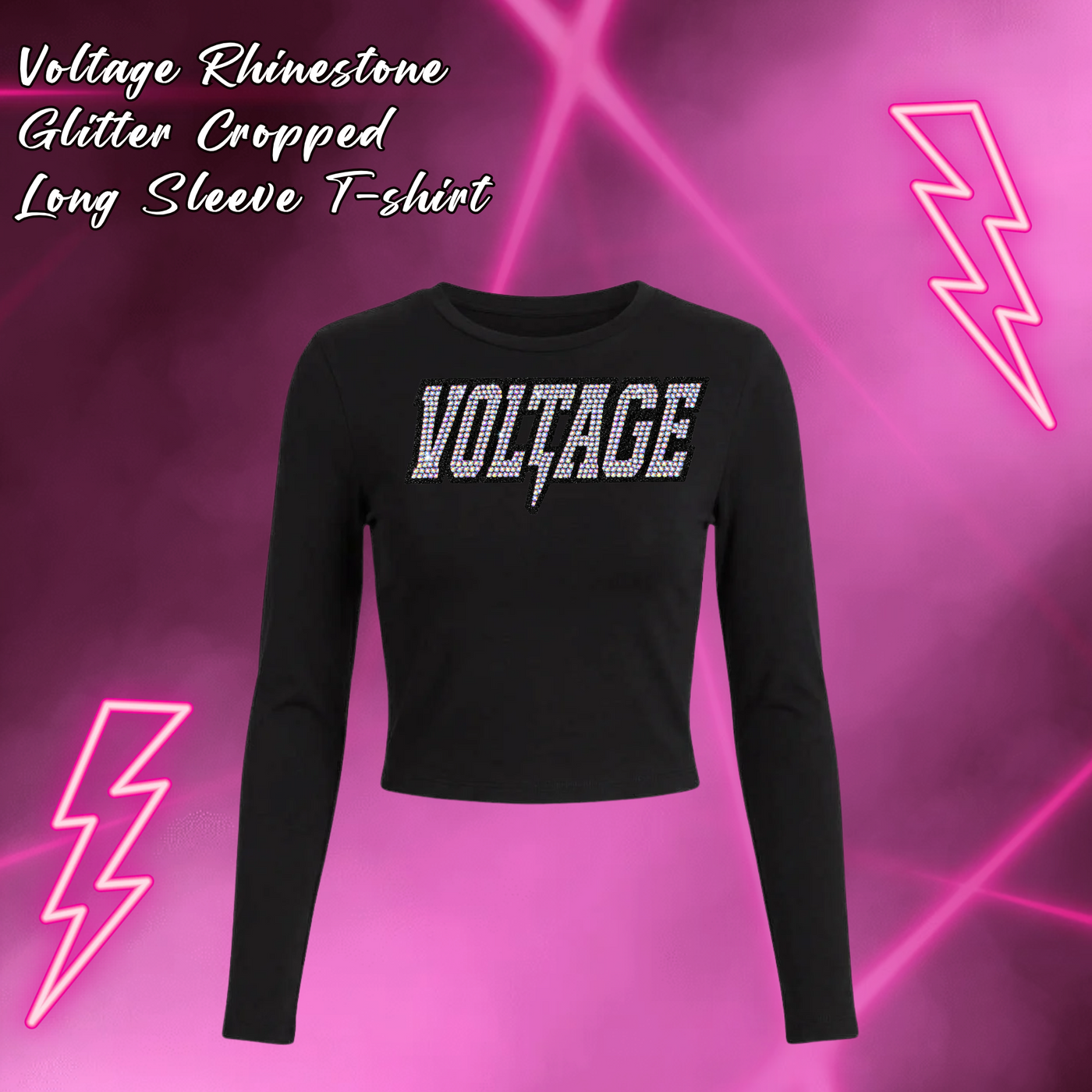 Voltage Rhinestone Glitter Cropped Long Sleeve T-Shirt - ADULT