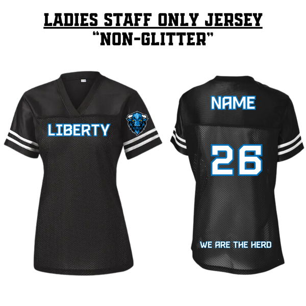 STAFF ONLY Liberty Ladies Football Jersey - BLACK NON-GLITTER