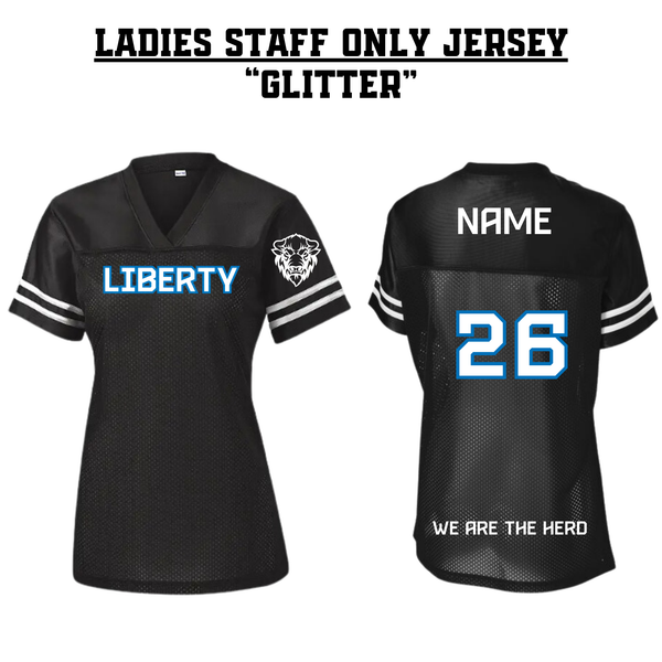 STAFF ONLY Liberty Ladies Football Jersey - BLACK GLITTER