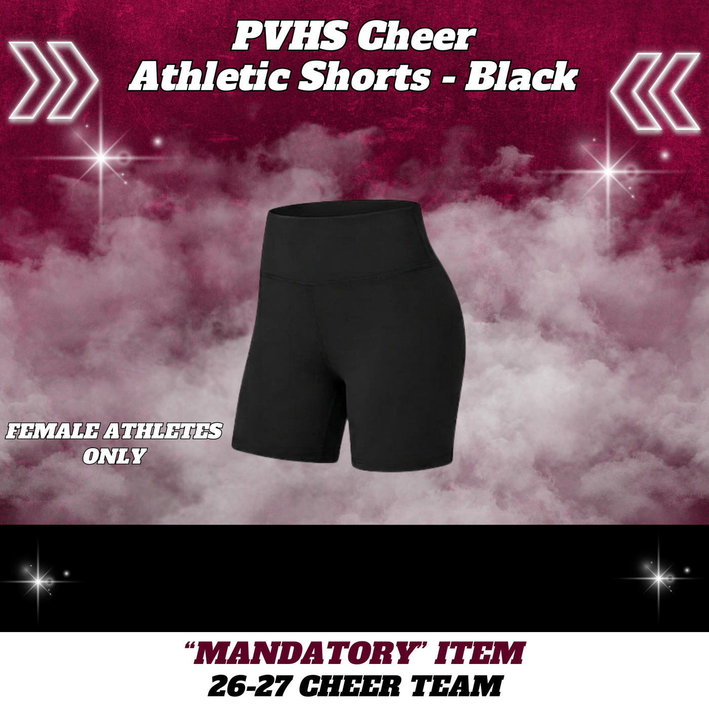 26-27 Cheer Team Athletic Cheer Shorts - BLACK - FEMALE Athletes ONLY