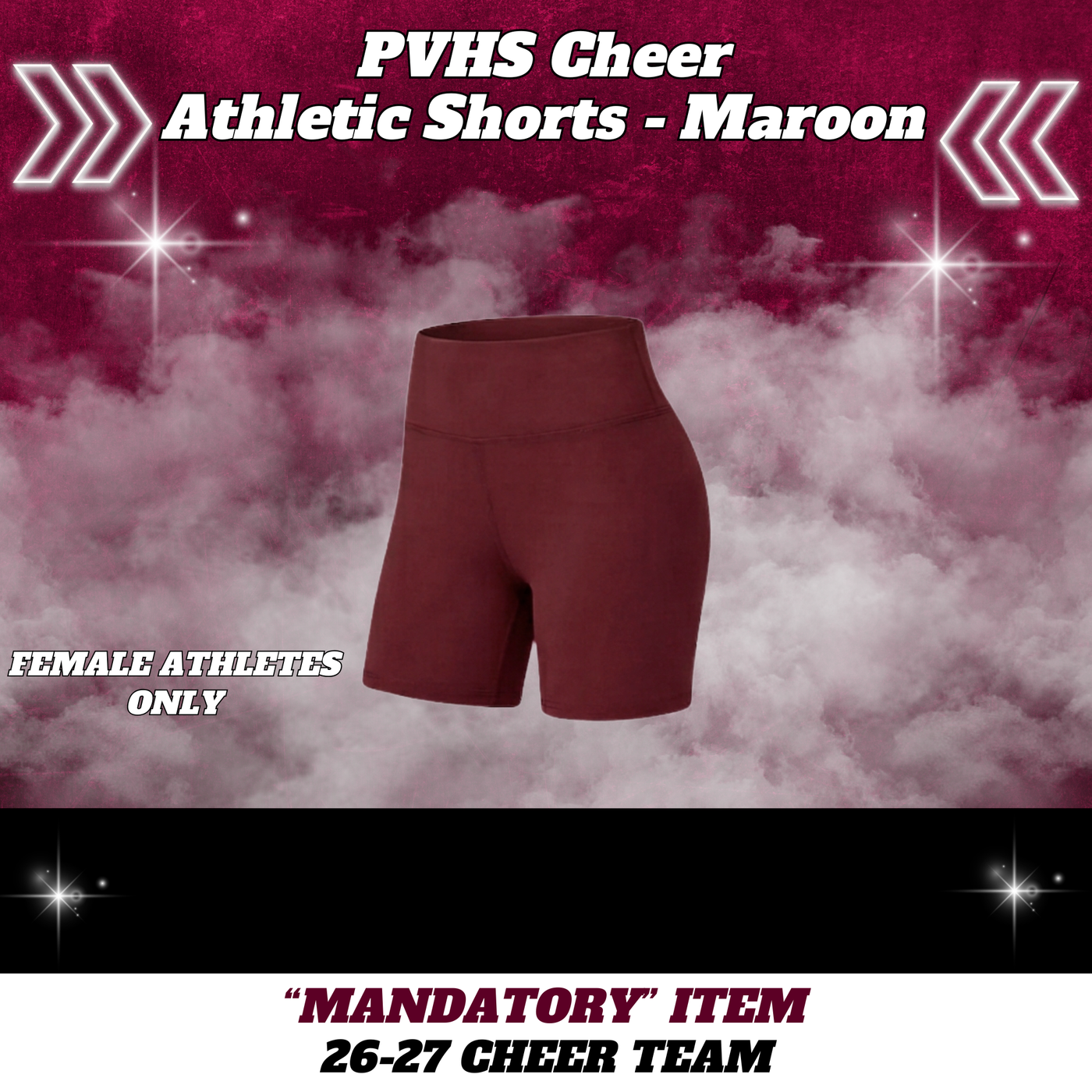 26-27 Cheer Team Athletic Cheer Shorts - MAROON - FEMALE Athletes ONLY