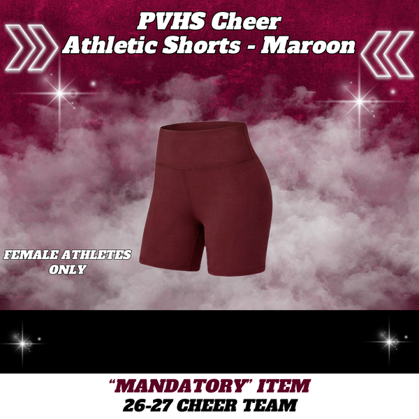 26-27 Cheer Team Athletic Cheer Shorts - MAROON - FEMALE Athletes ONLY