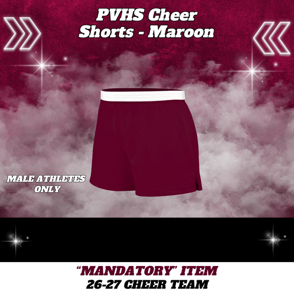 26-27 Cheer Team Cotton Cheer Shorts - MAROON - MALE Athletes ONLY