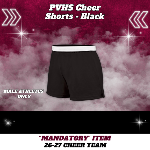 26-27 Cheer Team Cotton Cheer Shorts - BLACK - MALE Athletes ONLY