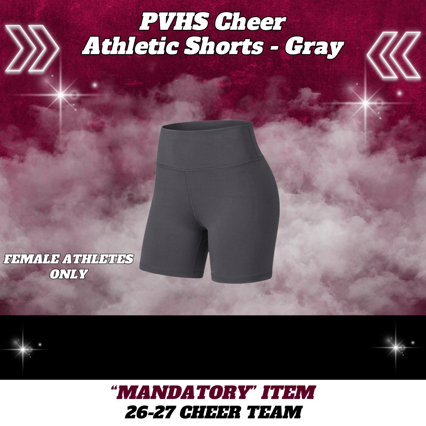 26-27 Cheer Team Athletic Cheer Shorts - GRAY - FEMALE Athletes ONLY