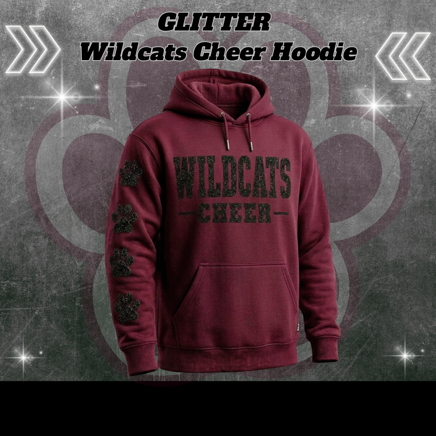 GLITTER Wildcats Cheer Hoodie - MAROON