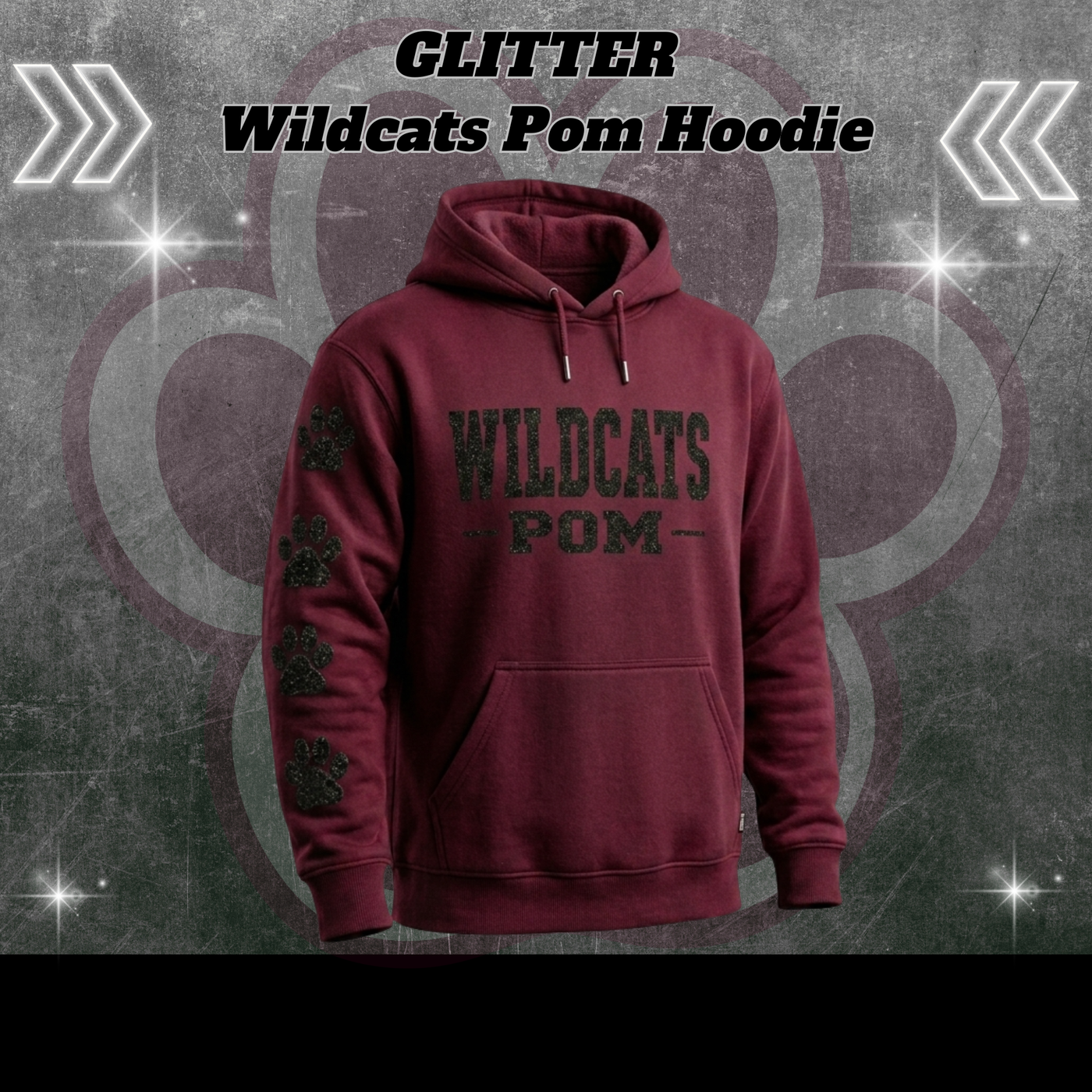 GLITTER Wildcats Pom Hoodie - MAROON