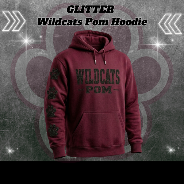 GLITTER Wildcats Pom Hoodie - MAROON