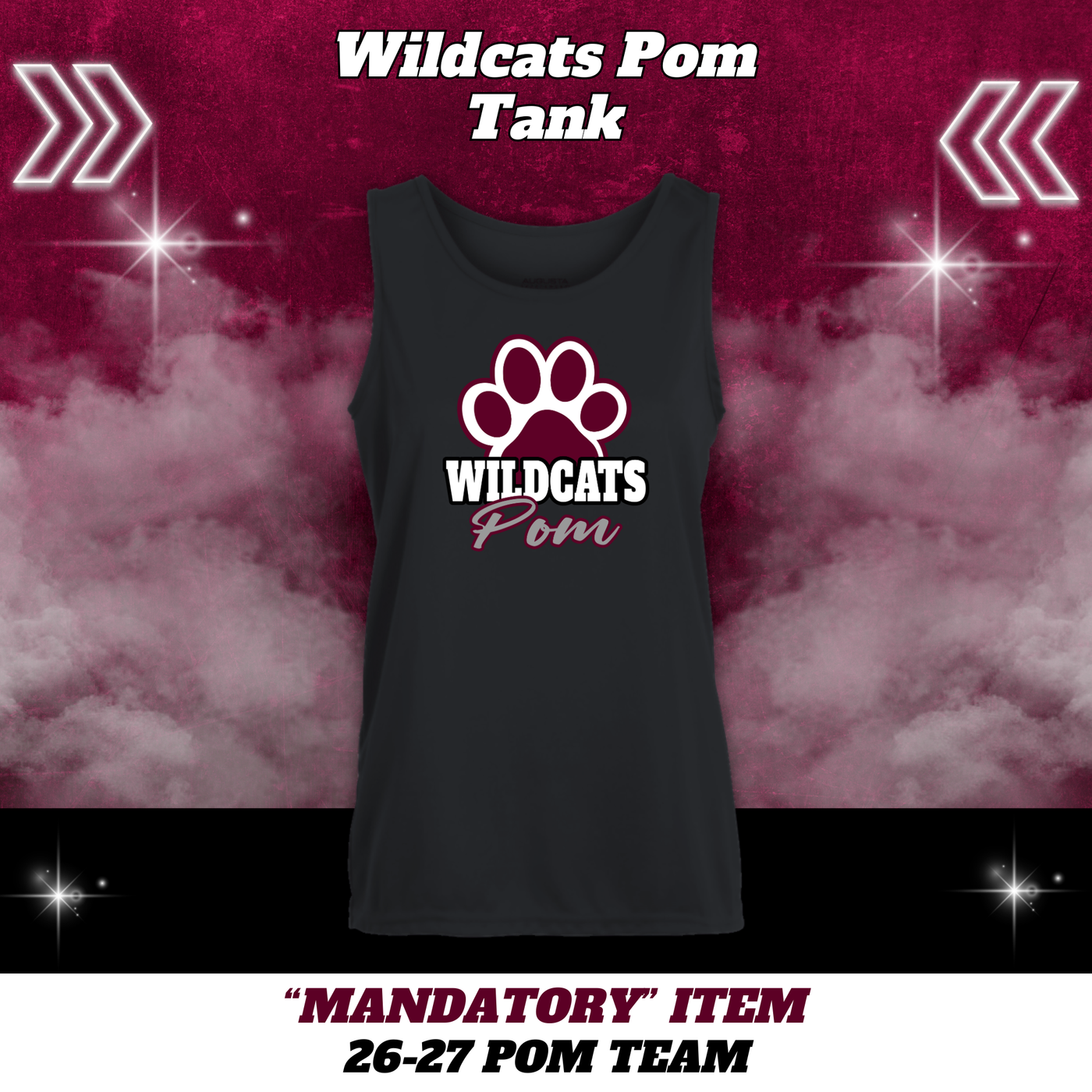 26-27 Pom Team Wildcats Pom Tank - BLACK
