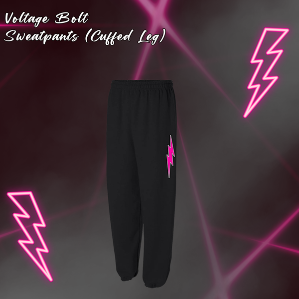 Voltage Bolt Sweatpants - ADULT (Open Bottom Leg or Cuffed Leg) BLACK